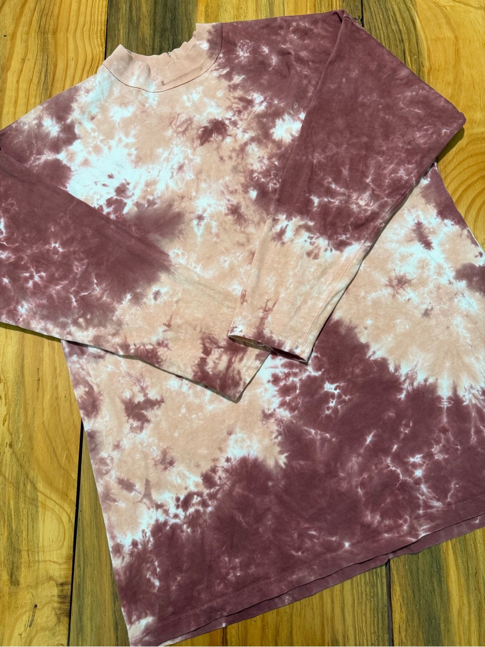 Free People Mauve and Cream Tie-Dye Long Sleeve Tee, Women’s Medium